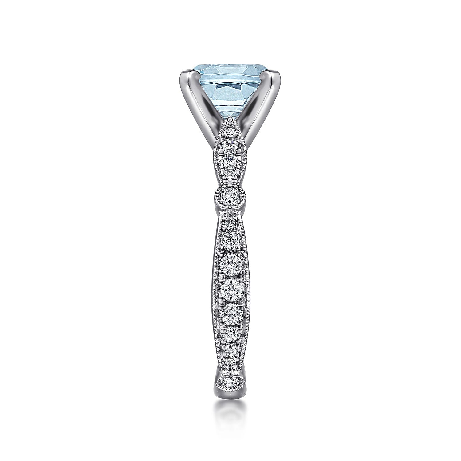 Aretha - 14K White Gold Straight Round Aquamarine and Diamond Engagement Ring - 0.36 ct - Shot 5