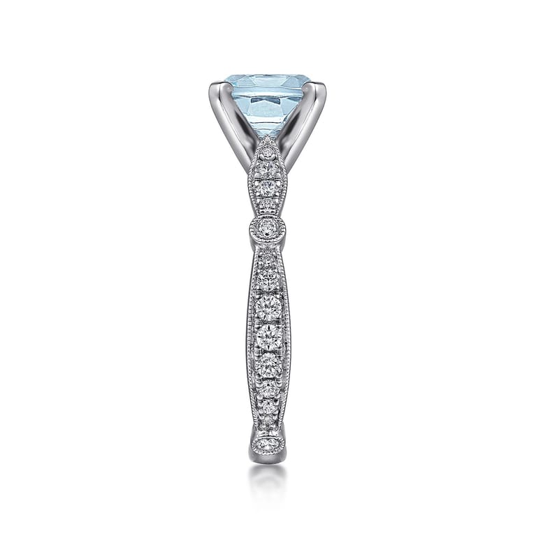 Aretha - 14K White Gold Straight Round Aquamarine and Diamond Engagement Ring - 0.36 ct - Shot 5