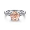 Mabel - Vintage Inspired 14K White Gold Round Morganite and Diamond Engagement Ring - 0.35 ct