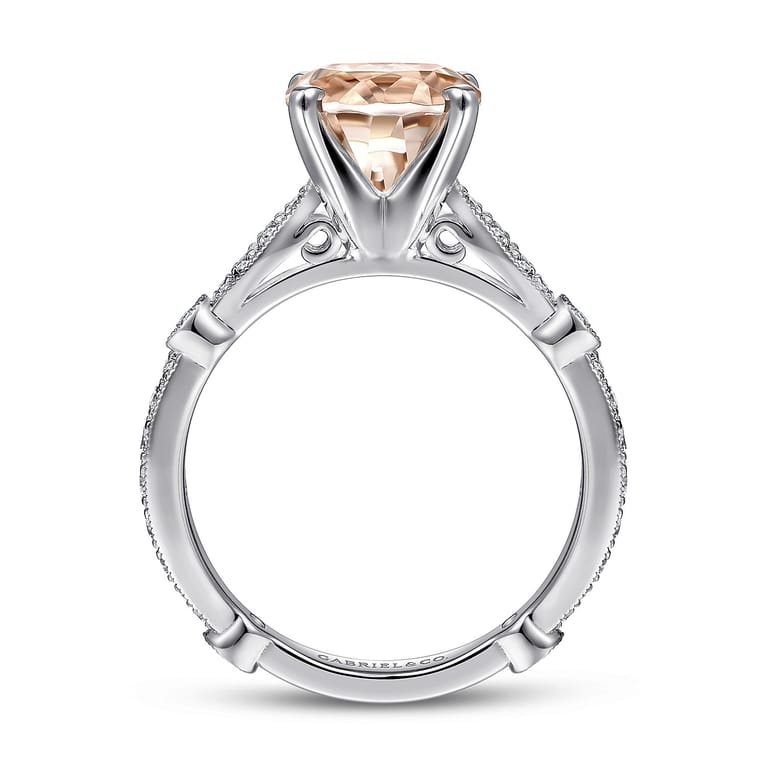 Mabel - Vintage Inspired 14K White Gold Round Morganite and Diamond Engagement Ring - 0.35 ct - Shot 2
