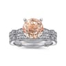Mabel - Vintage Inspired 14K White Gold Round Morganite and Diamond Engagement Ring - 0.35 ct