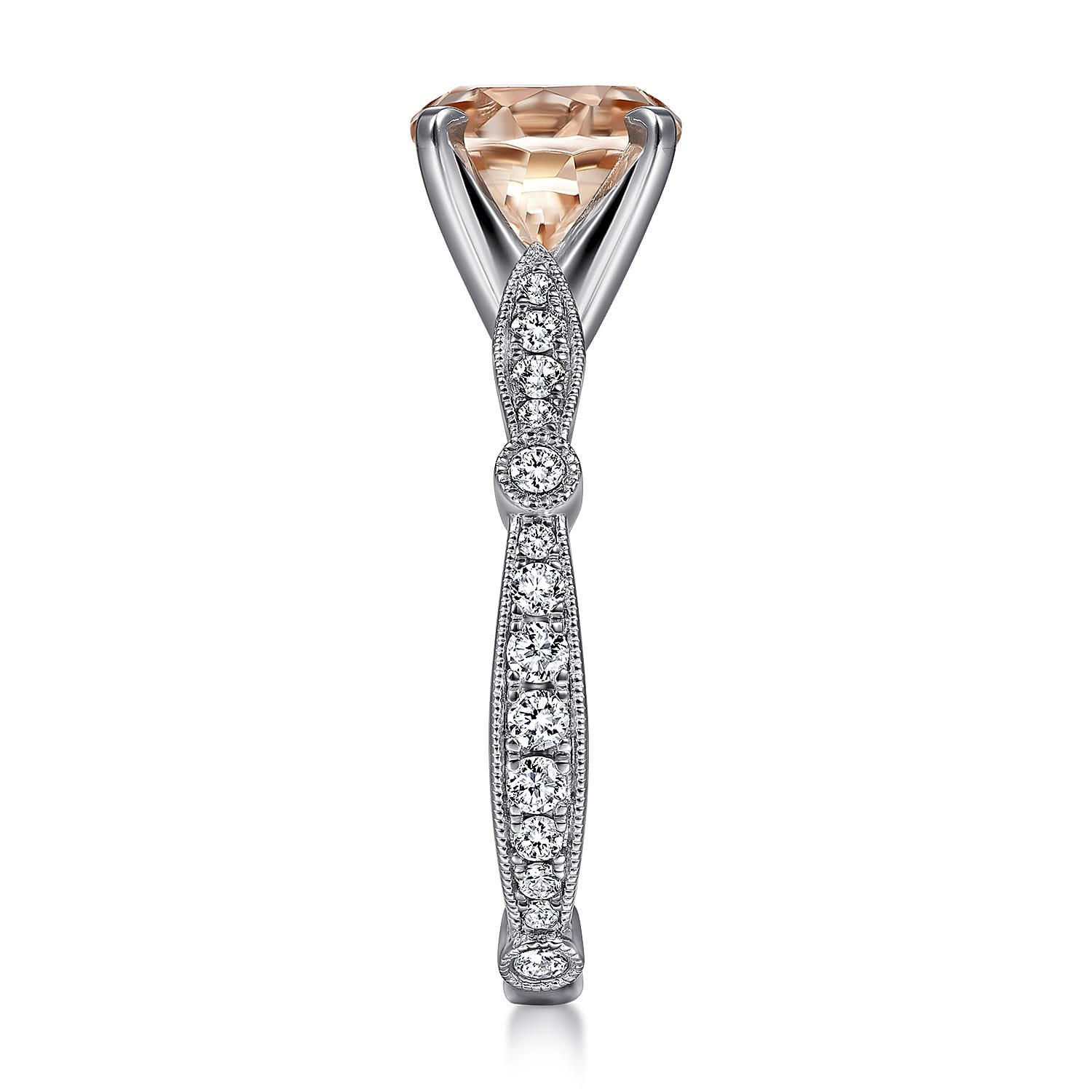 Mabel - Vintage Inspired 14K White Gold Round Morganite and Diamond Engagement Ring - 0.35 ct - Shot 5