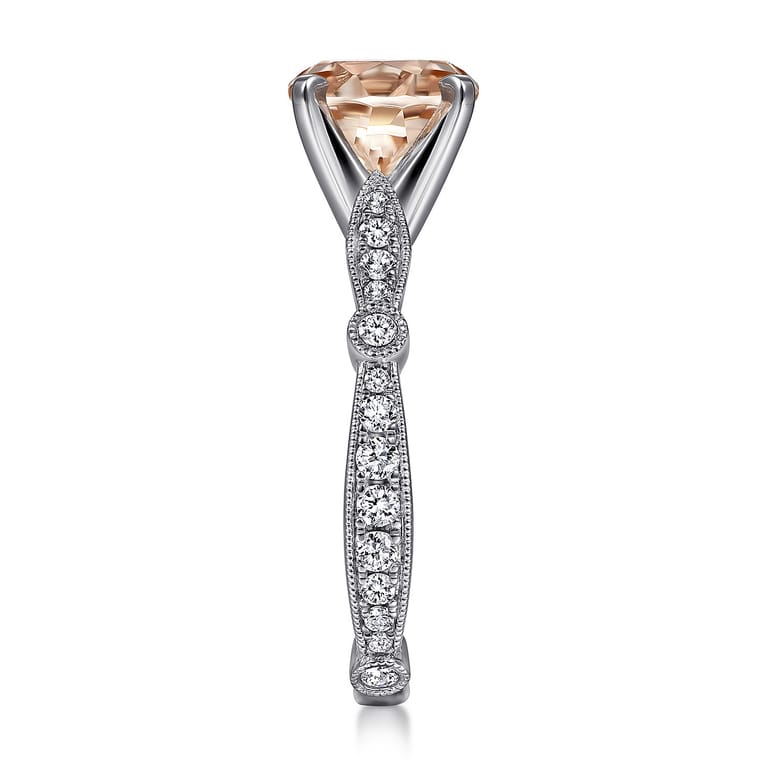 Mabel - Vintage Inspired 14K White Gold Round Morganite and Diamond Engagement Ring - 0.35 ct - Shot 5