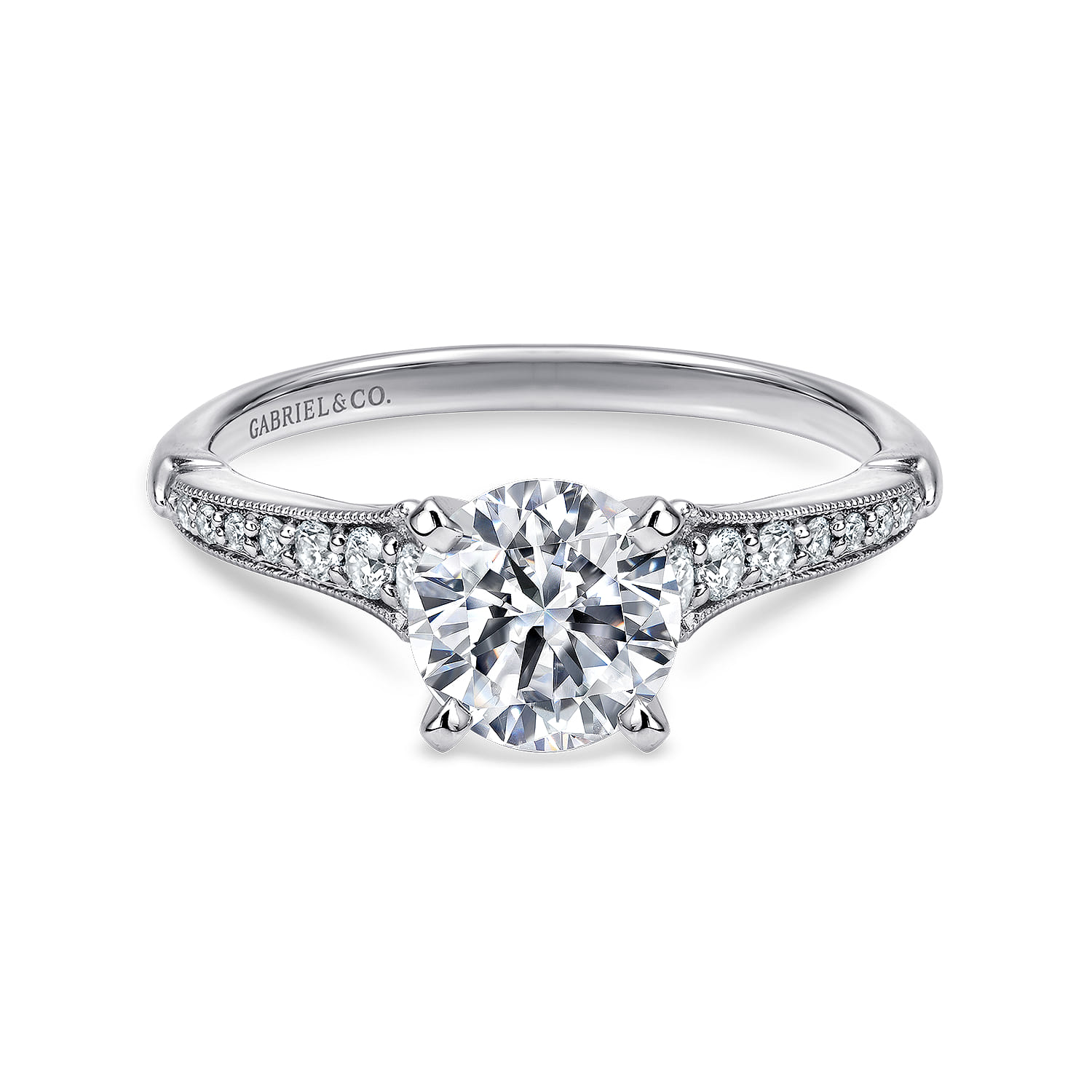 Hollis - 14K White Gold Round Diamond Engagement Ring - 0.21 ct - Shot 1