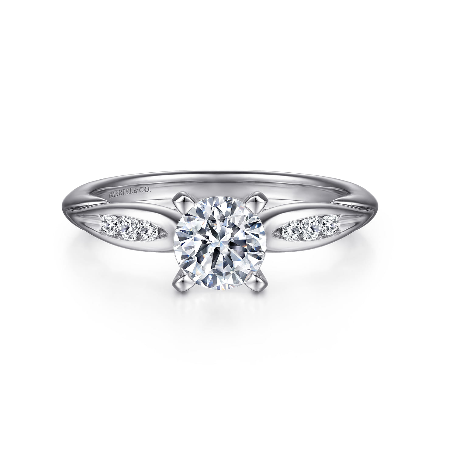 Quinn - 14K White Gold Round Diamond Channel Set Engagement Ring - 0.09 ct - Shot 1