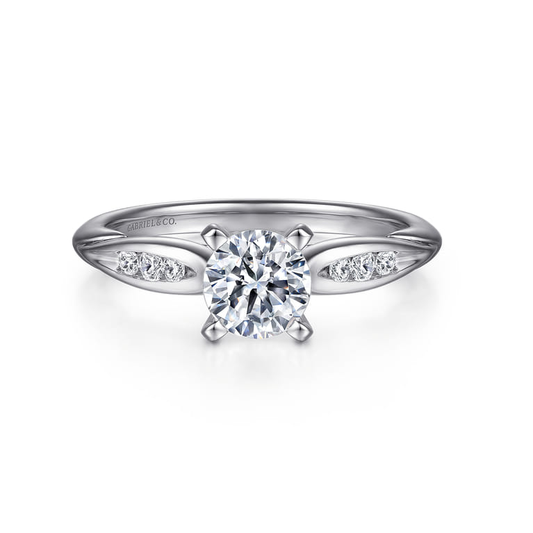Quinn - 14K White Gold Round Diamond Channel Set Engagement Ring - 0.09 ct - Shot 1