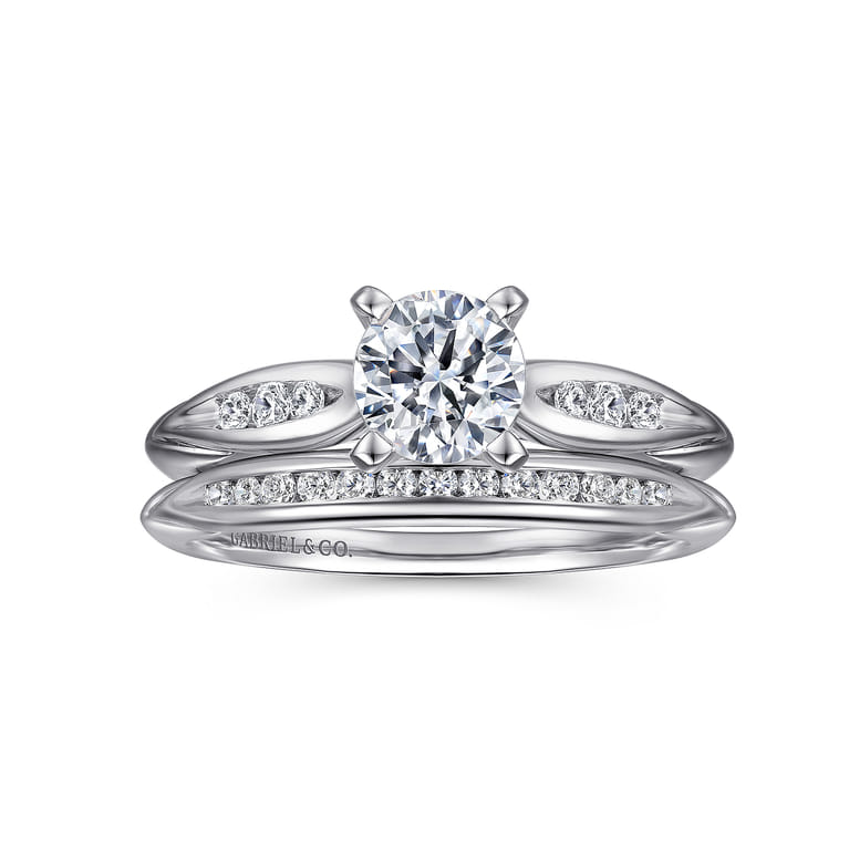 Quinn - 14K White Gold Round Diamond Channel Set Engagement Ring - 0.09 ct - Shot 4