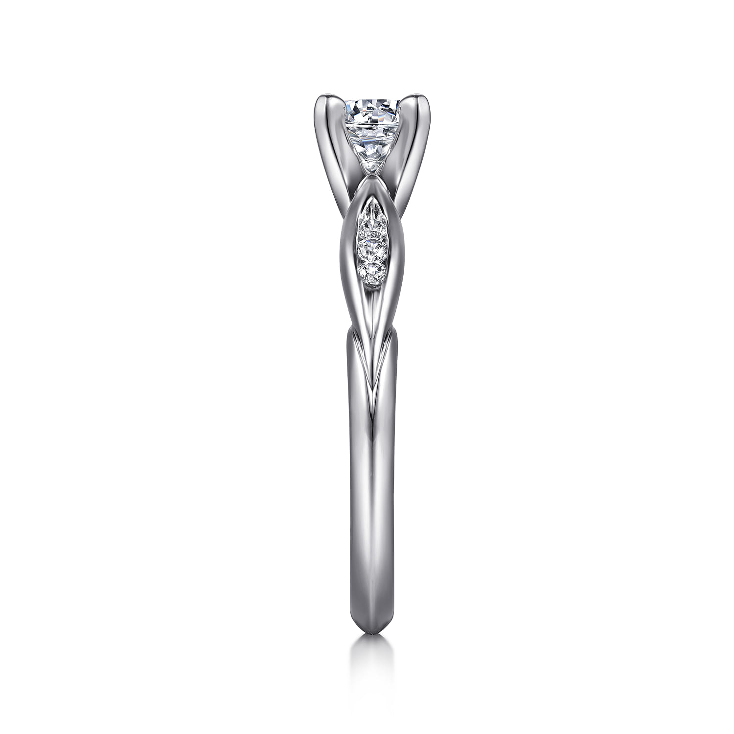 Quinn - 14K White Gold Round Diamond Channel Set Engagement Ring - 0.09 ct - Shot 5