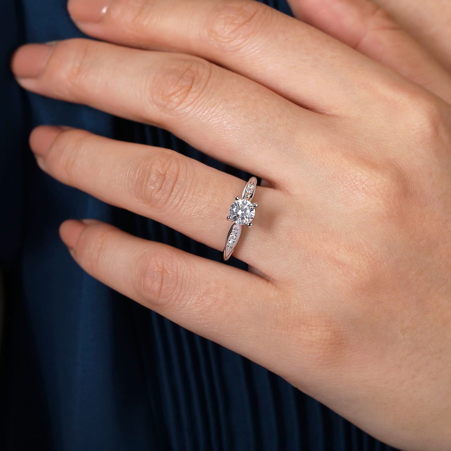 Quinn - 14K White Gold Round Diamond Channel Set Engagement Ring - 0.09 ct - Shot 6