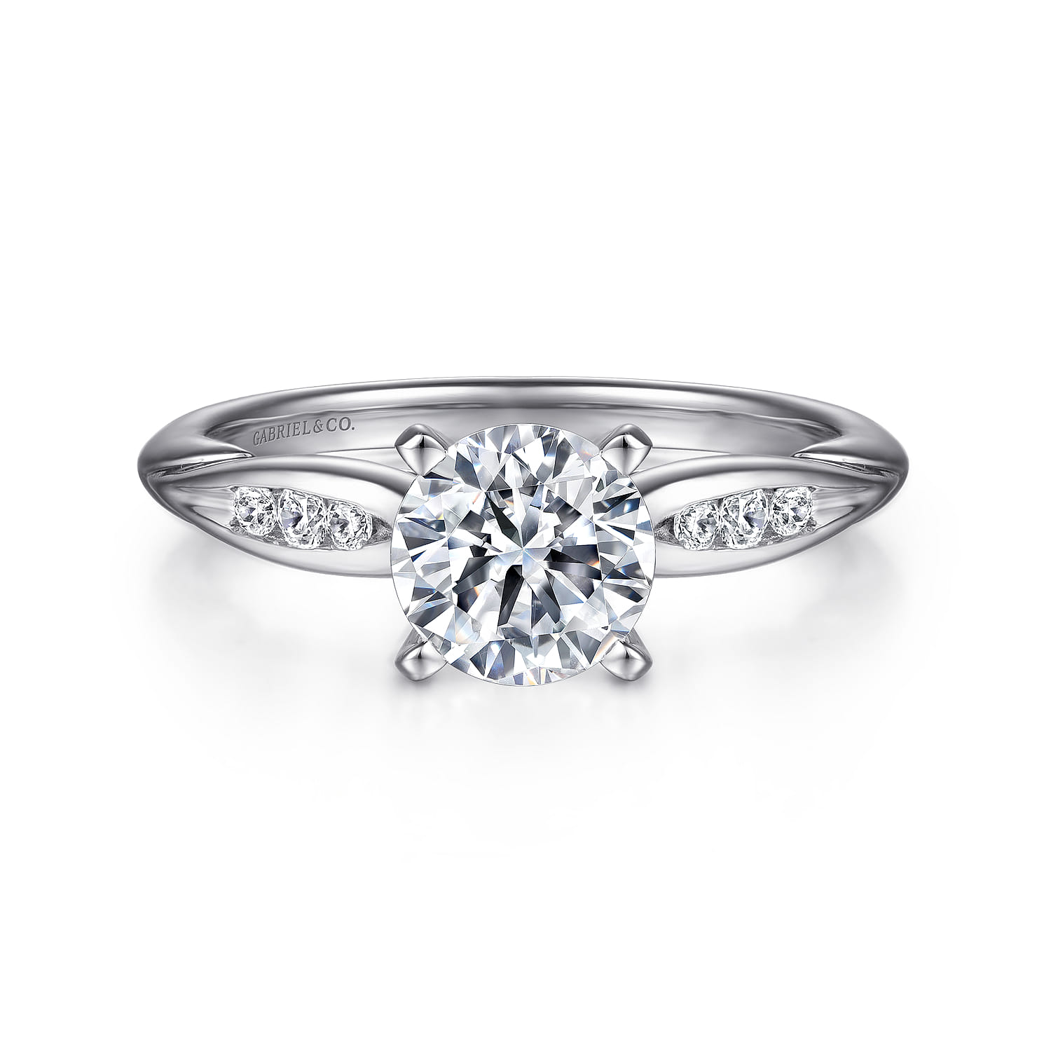 Quinn - 14K White Gold Round Diamond Engagement Ring - 0.09 ct - Shot 1