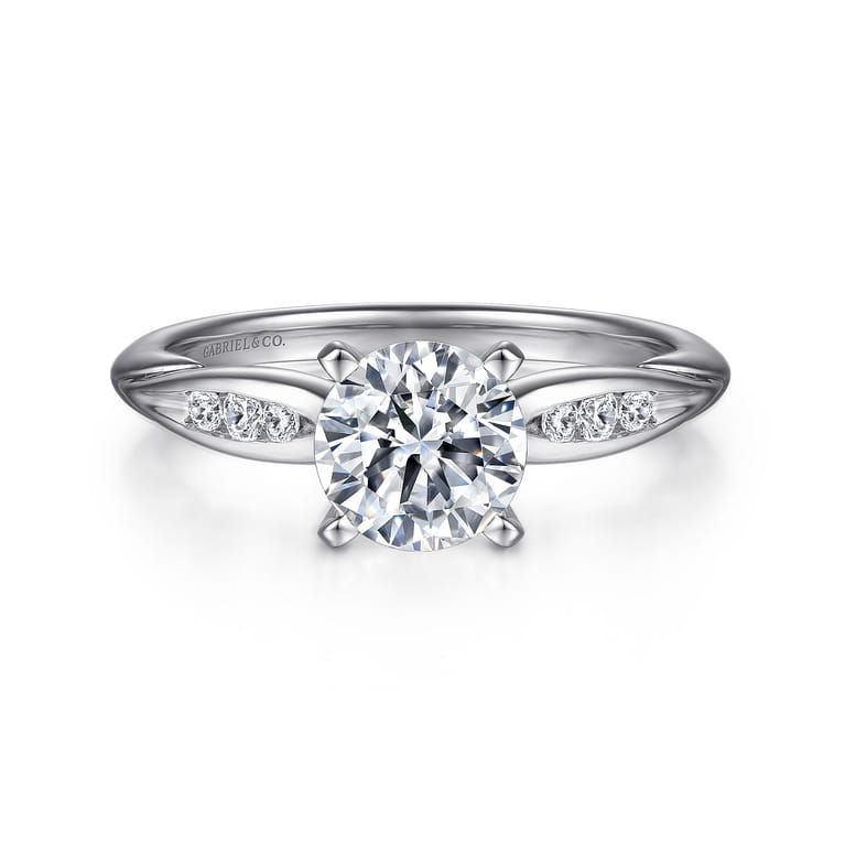 Quinn - 14K White Gold Round Diamond Engagement Ring - 0.09 ct - Shot 1