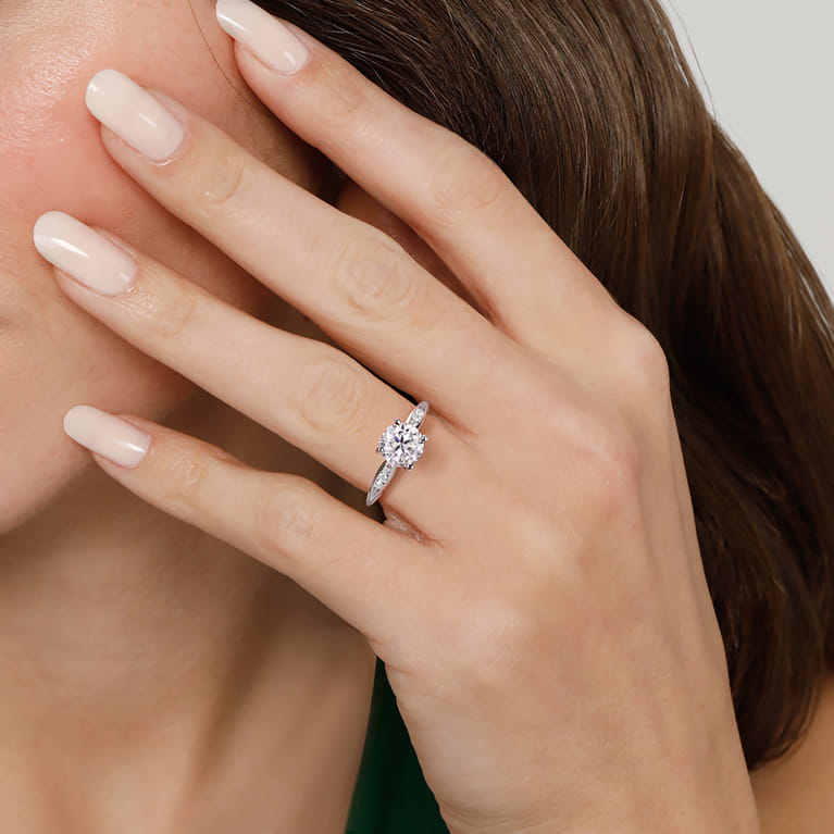 Quinn - 14K White Gold Round Diamond Engagement Ring - 0.1 ct - Shot 6