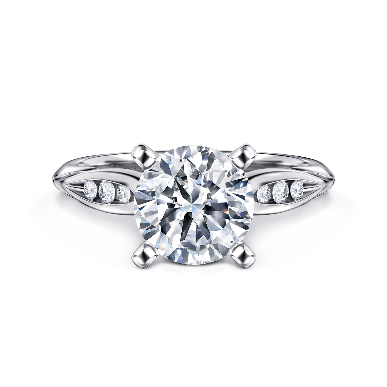 Quinn - 14K White Gold Round Diamond Channel Set Engagement Ring - 0.1 ct - Shot 1