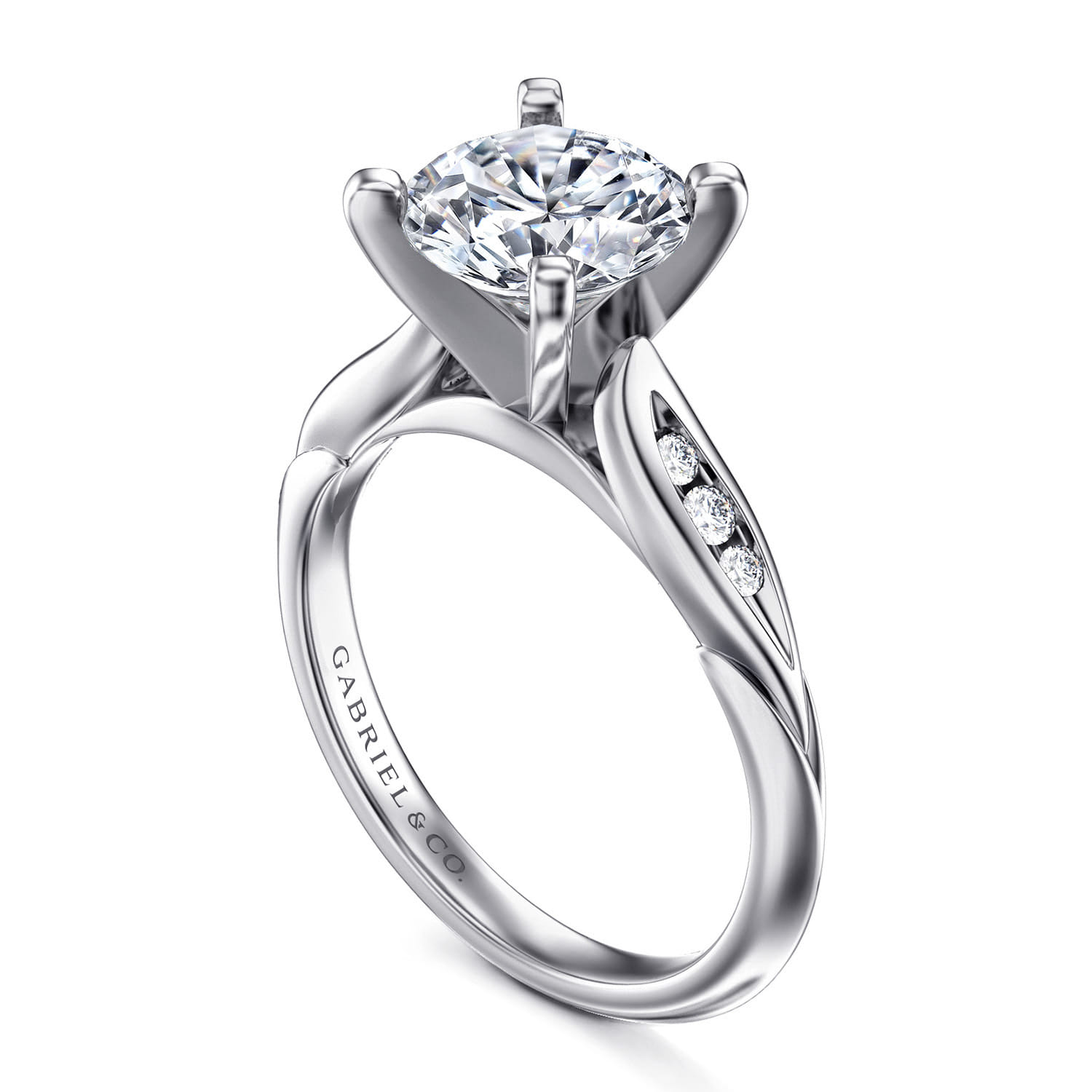Quinn - 14K White Gold Round Diamond Channel Set Engagement Ring - 0.1 ct - Shot 3