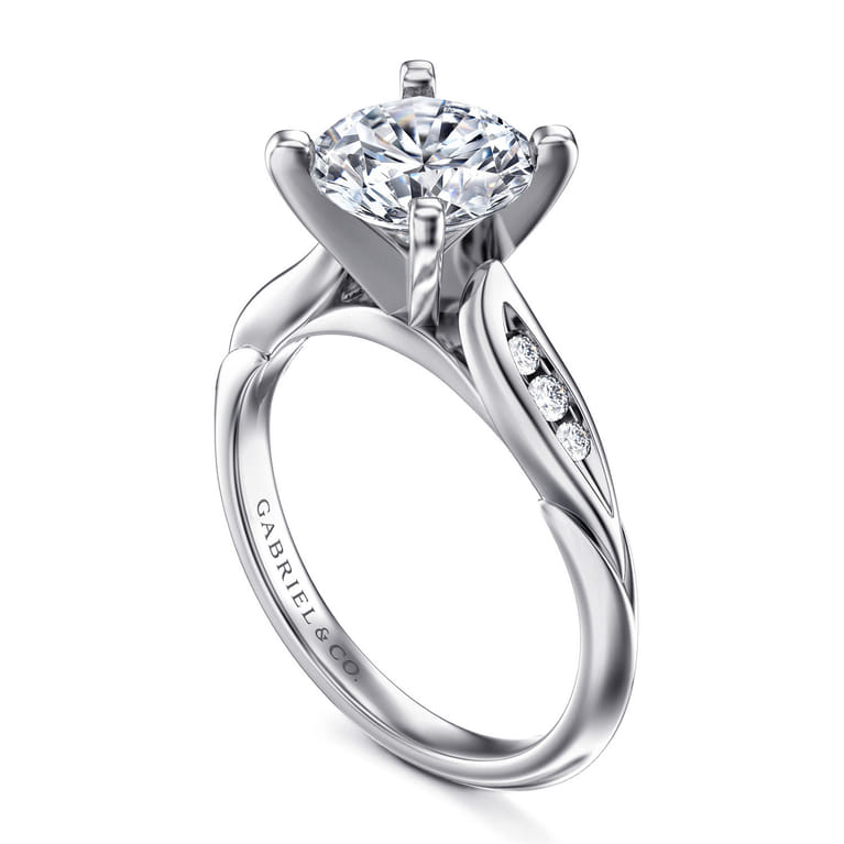 Quinn - 14K White Gold Round Diamond Channel Set Engagement Ring - 0.1 ct - Shot 3