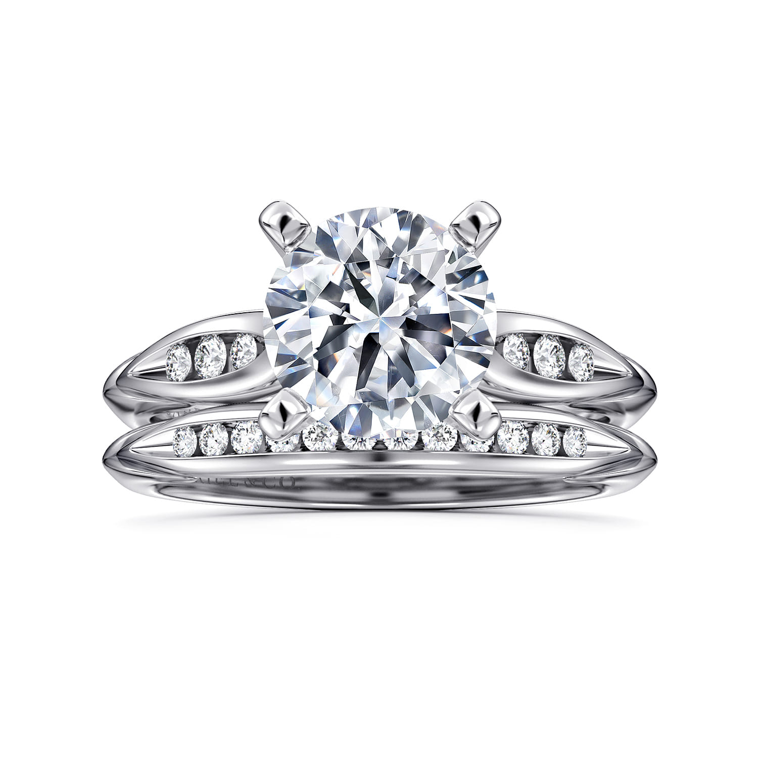 Quinn - 14K White Gold Round Diamond Channel Set Engagement Ring - 0.1 ct - Shot 4