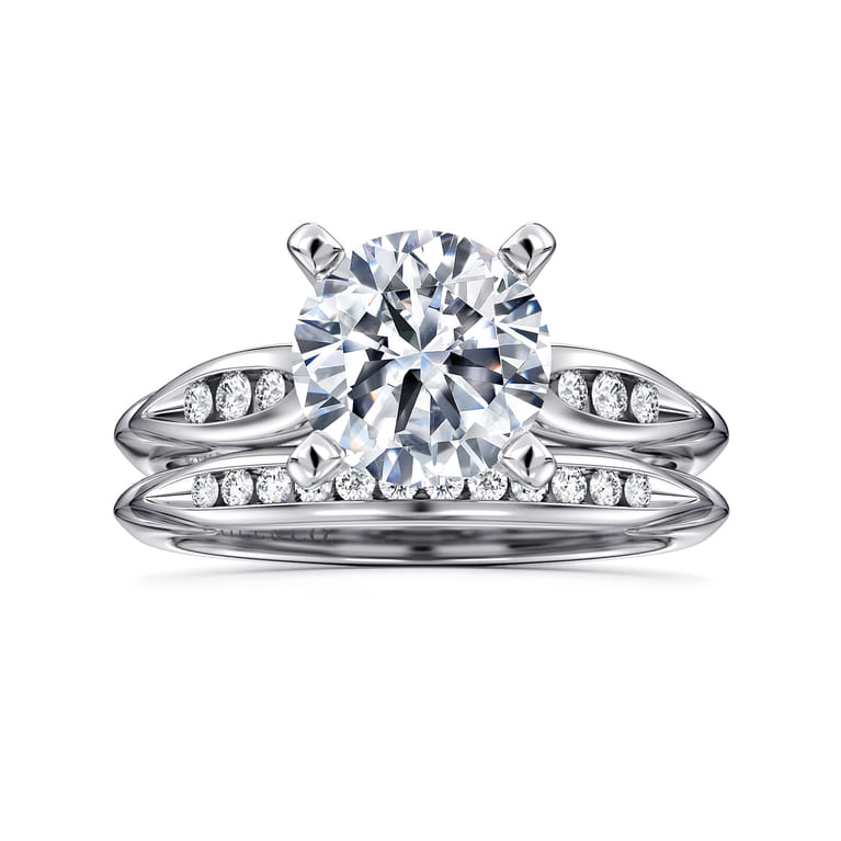 Quinn - 14K White Gold Round Diamond Channel Set Engagement Ring - 0.1 ct - Shot 4