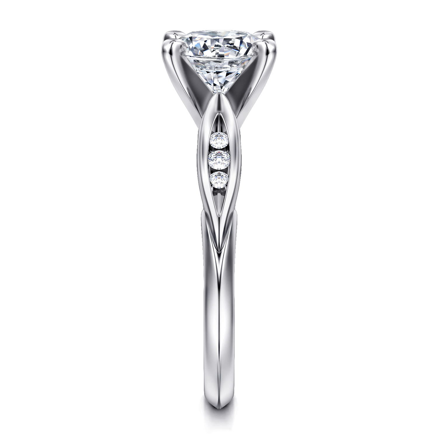 Quinn - 14K White Gold Round Diamond Channel Set Engagement Ring - 0.1 ct - Shot 5