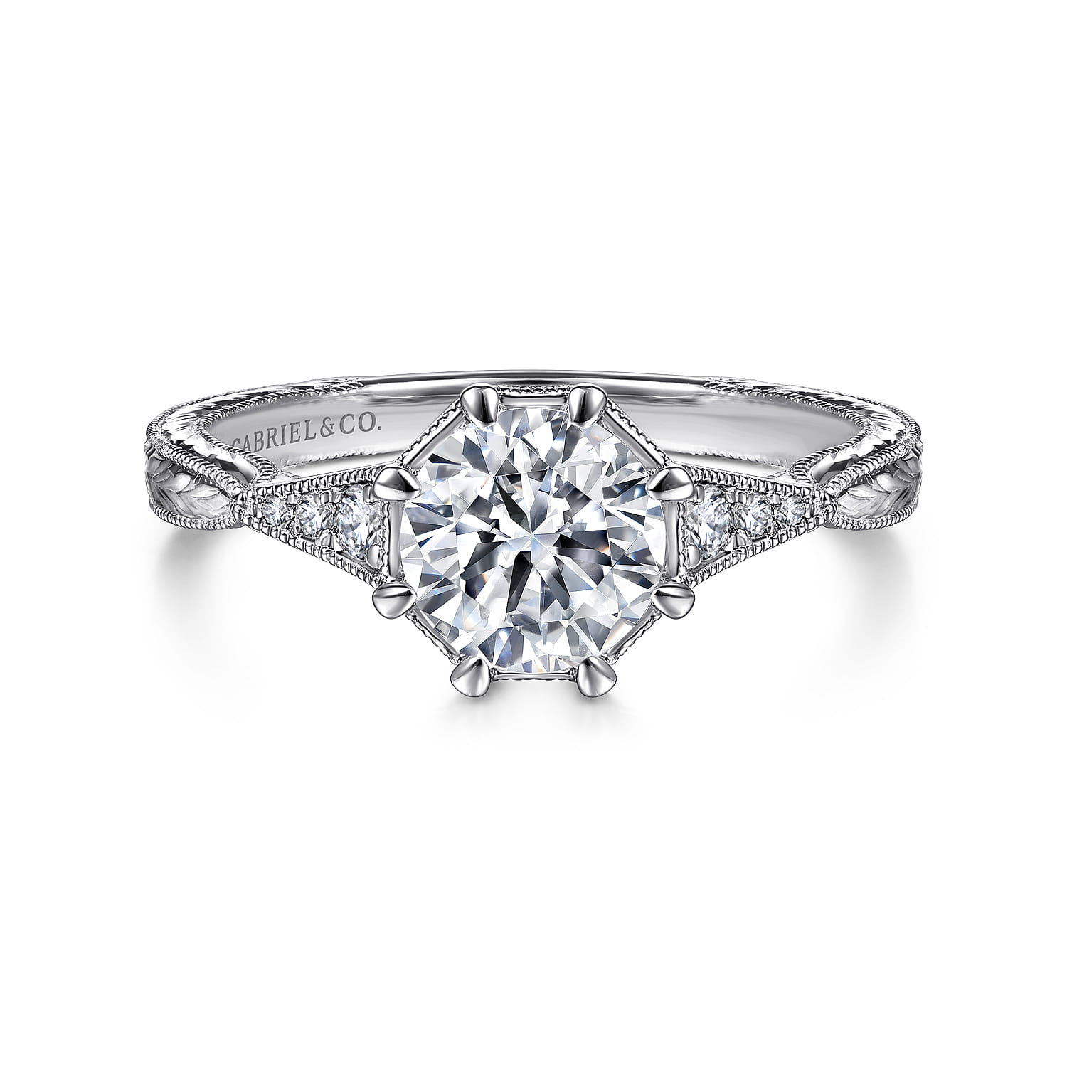 Sanna - 14K White Gold Round Diamond Engagement Ring - 0.09 ct - Shot 1