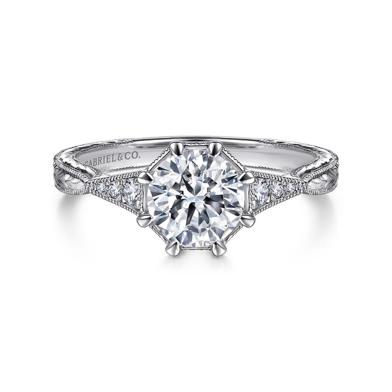 Sanna - 14K White Gold Round Diamond Engagement Ring - 0.09 ct - Shot 1