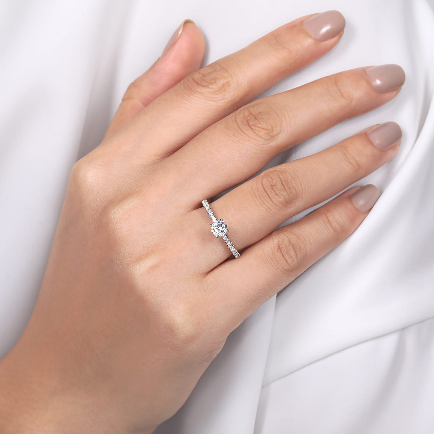 Stefanie - 14K White Gold Round Diamond Engagement Ring - 0.19 ct - Shot 6