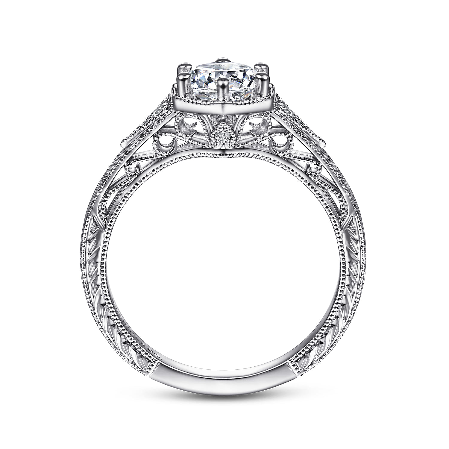Priya - Vintage Inspired 14K White Gold 6 Prong Round Diamond Engagement Ring - 0.06 ct - Shot 2