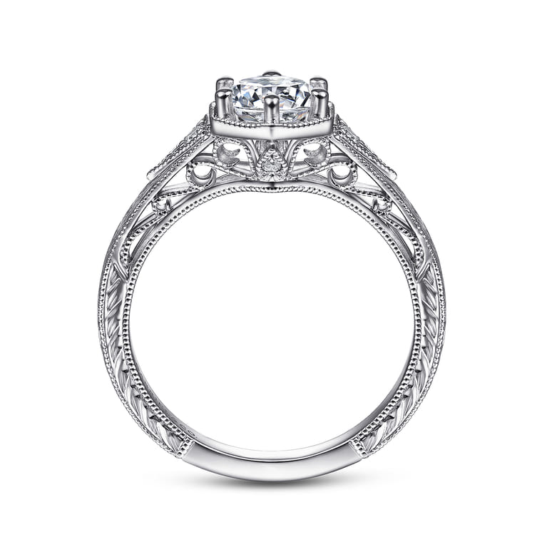 Priya - Vintage Inspired 14K White Gold 6 Prong Round Diamond Engagement Ring - 0.06 ct - Shot 2