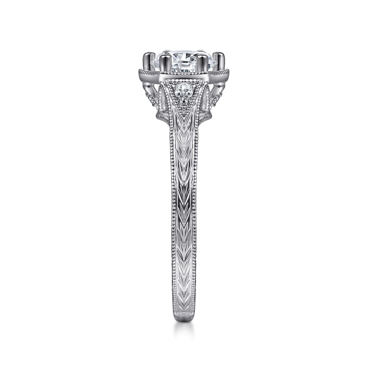 Priya - Vintage Inspired 14K White Gold 6 Prong Round Diamond Engagement Ring - 0.06 ct - Shot 5