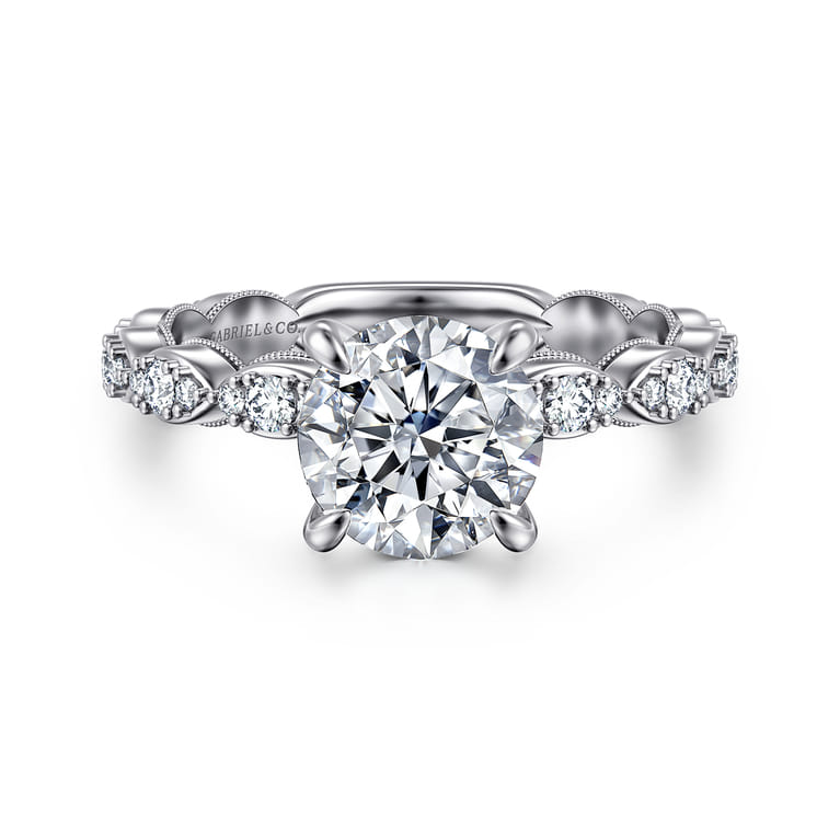 Senia - Vintage Inspired 14K White Gold Round Diamond Engagement Ring - 0.4 ct - Shot 1