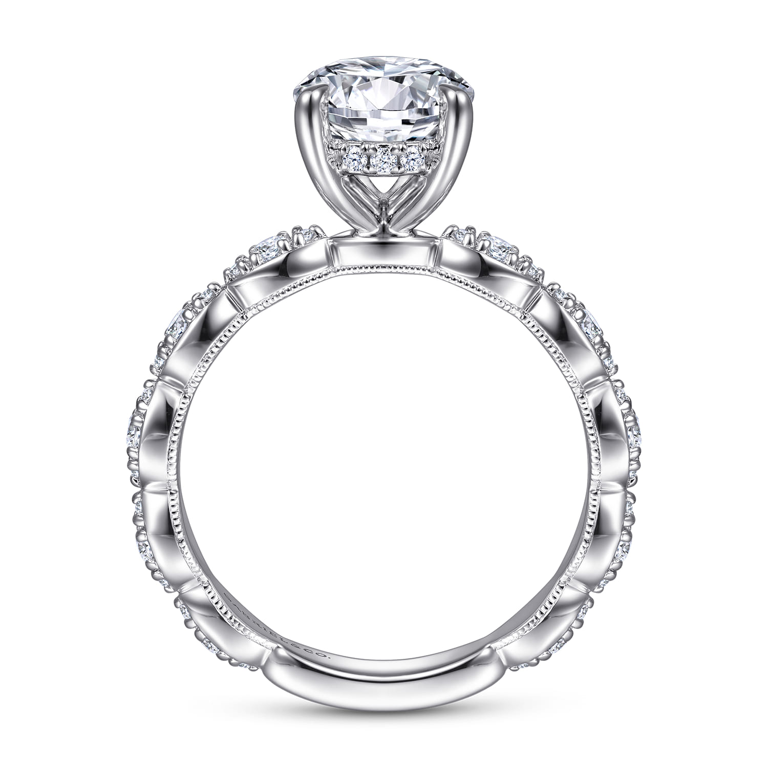 Senia - Vintage Inspired 14K White Gold Round Diamond Engagement Ring - 0.4 ct - Shot 2