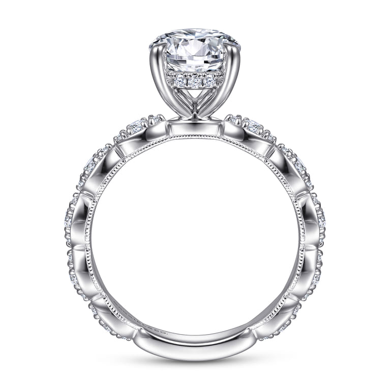 Senia - Vintage Inspired 14K White Gold Round Diamond Engagement Ring - 0.4 ct - Shot 2