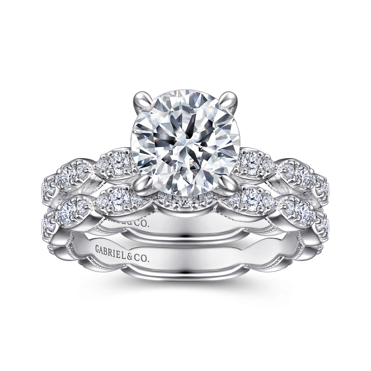 Senia - Vintage Inspired 14K White Gold Round Diamond Engagement Ring - 0.4 ct - Shot 4