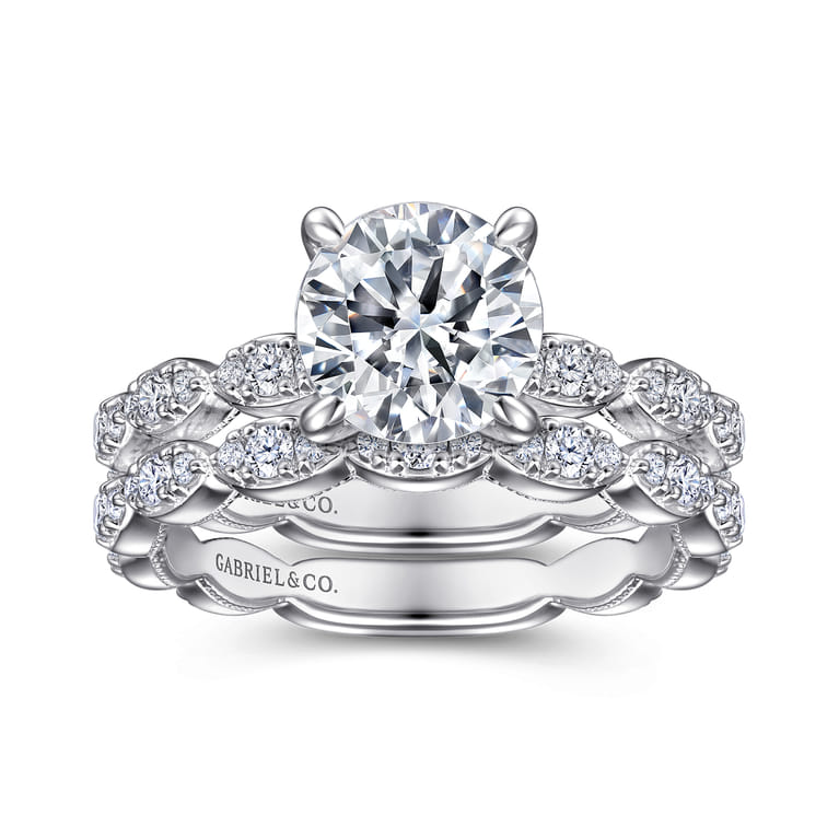 Senia - Vintage Inspired 14K White Gold Round Diamond Engagement Ring - 0.4 ct - Shot 4