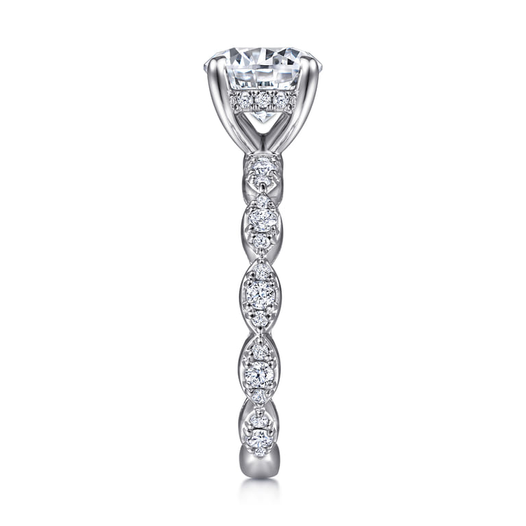 Senia - Vintage Inspired 14K White Gold Round Diamond Engagement Ring - 0.4 ct - Shot 5
