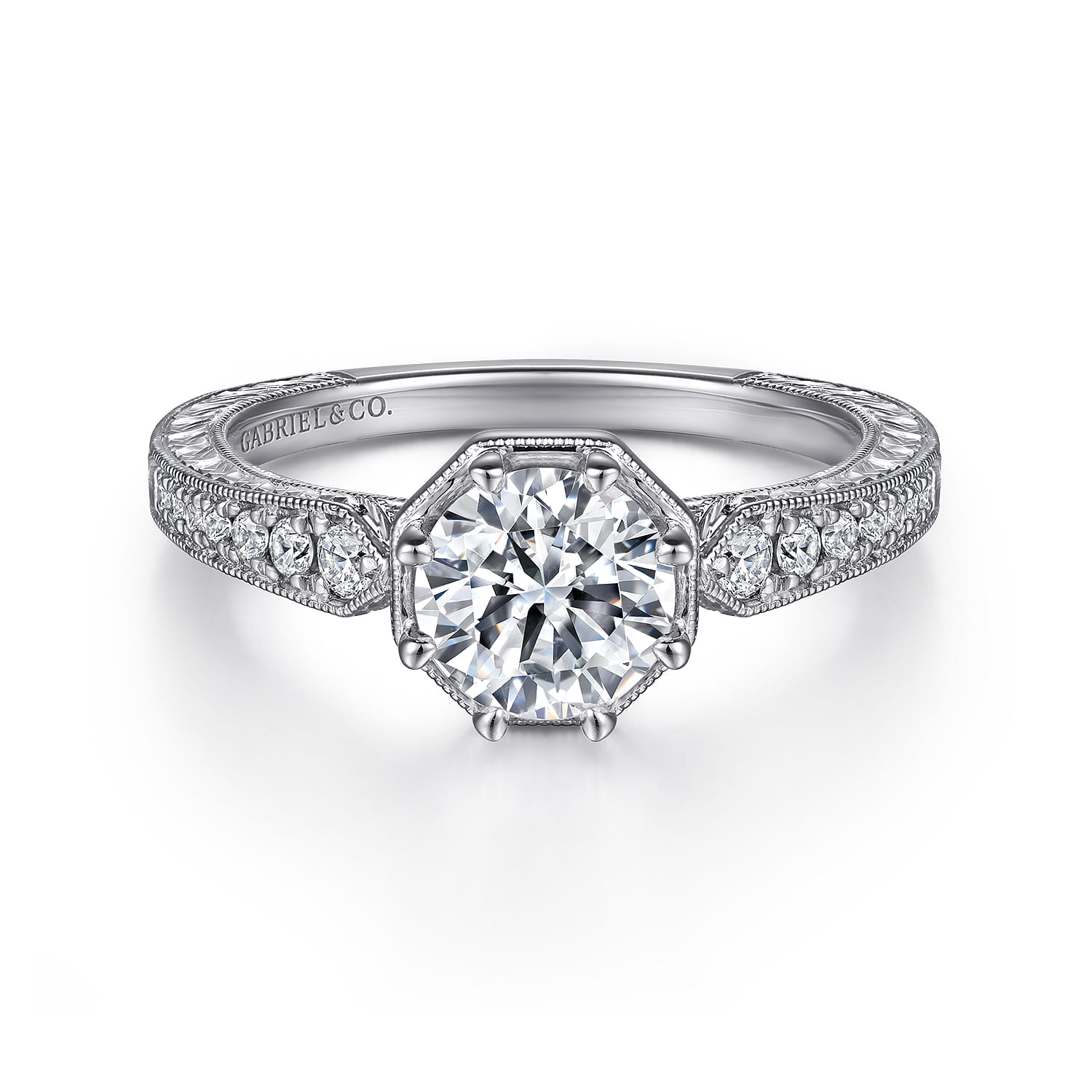 Heath - 14K White Gold Round Diamond Engagement Ring - 0.22 ct - Shot 1