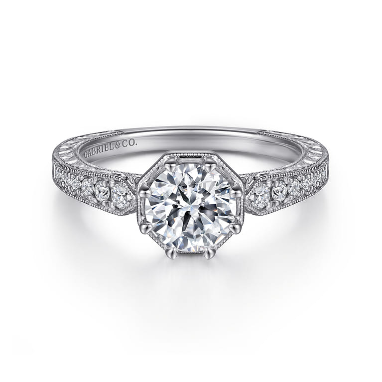 Heath - 14K White Gold Round Diamond Engagement Ring - 0.22 ct - Shot 1