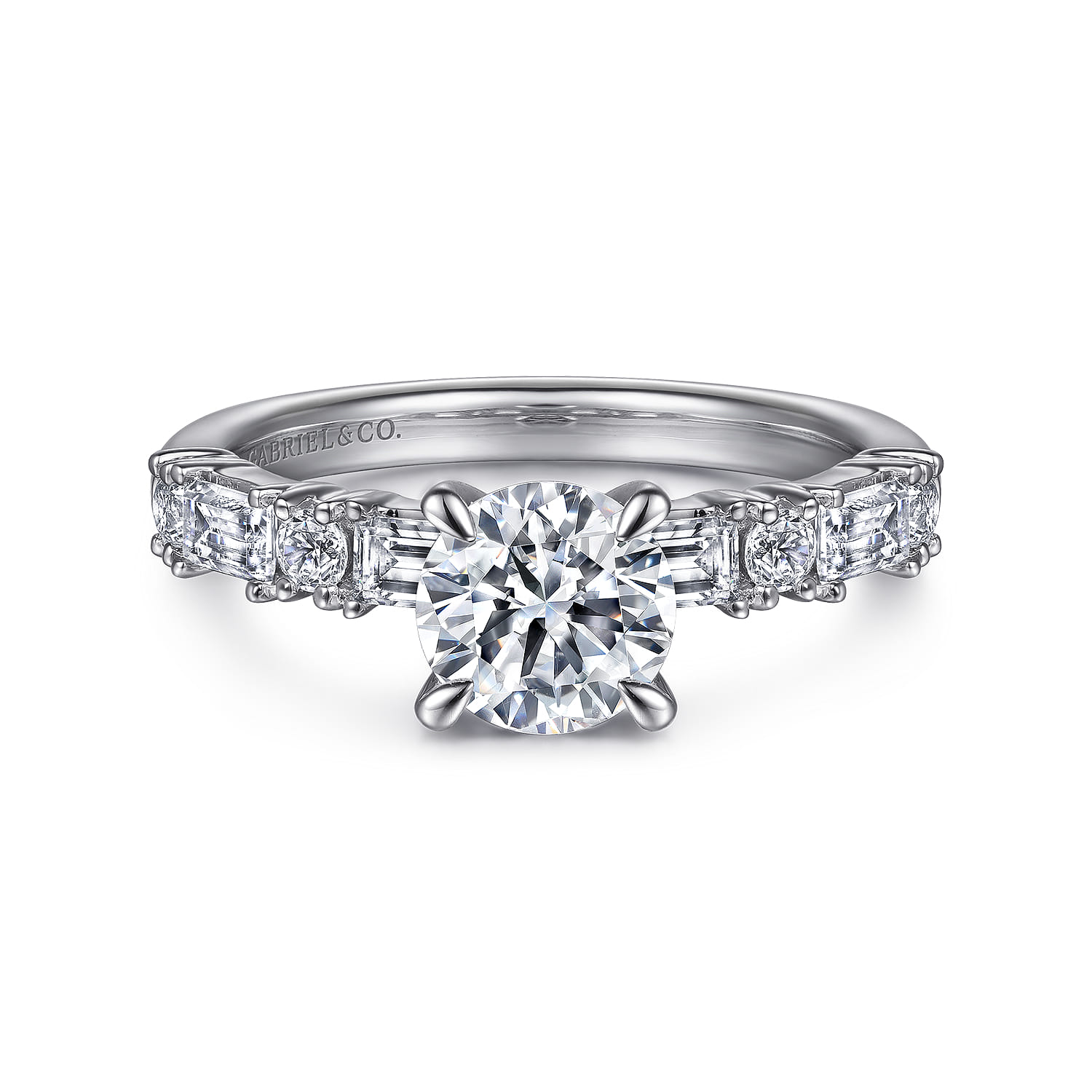 Leanna - 14K White Gold Baguette and Round Diamond Engagement Ring - 0.7 ct - Shot 1