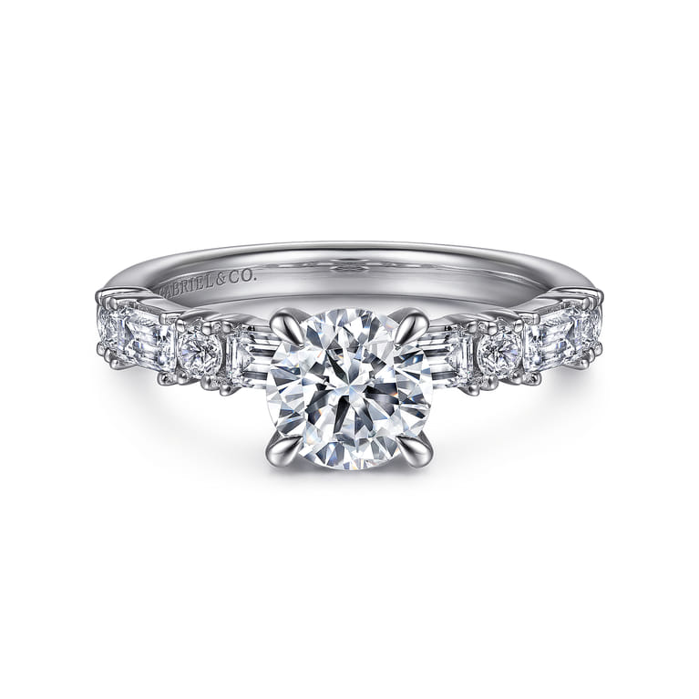 Leanna - 14K White Gold Baguette and Round Diamond Engagement Ring - 0.7 ct - Shot 1