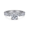 Leanna - 14K White Gold Baguette and Round Diamond Engagement Ring - 0.7 ct