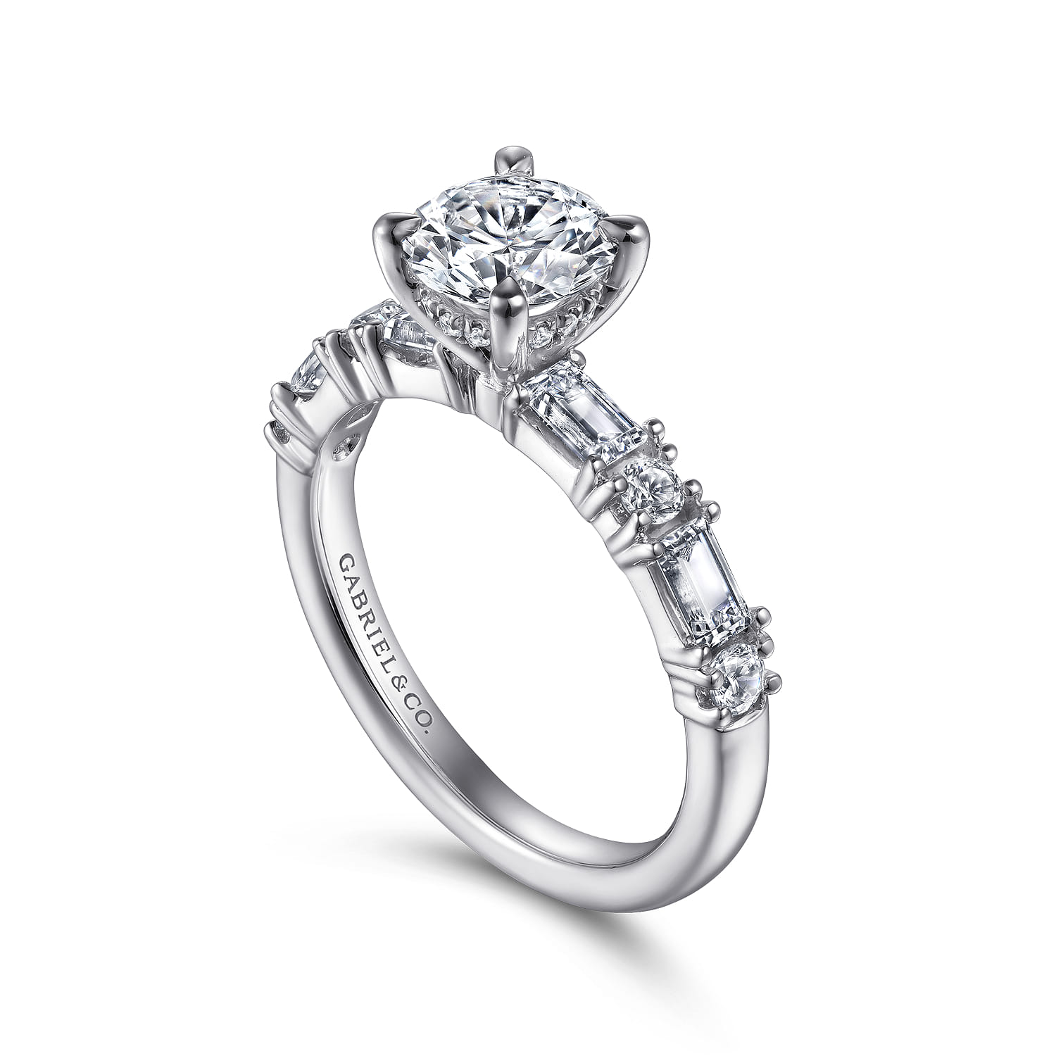 Leanna - 14K White Gold Baguette and Round Diamond Engagement Ring - 0.7 ct - Shot 3