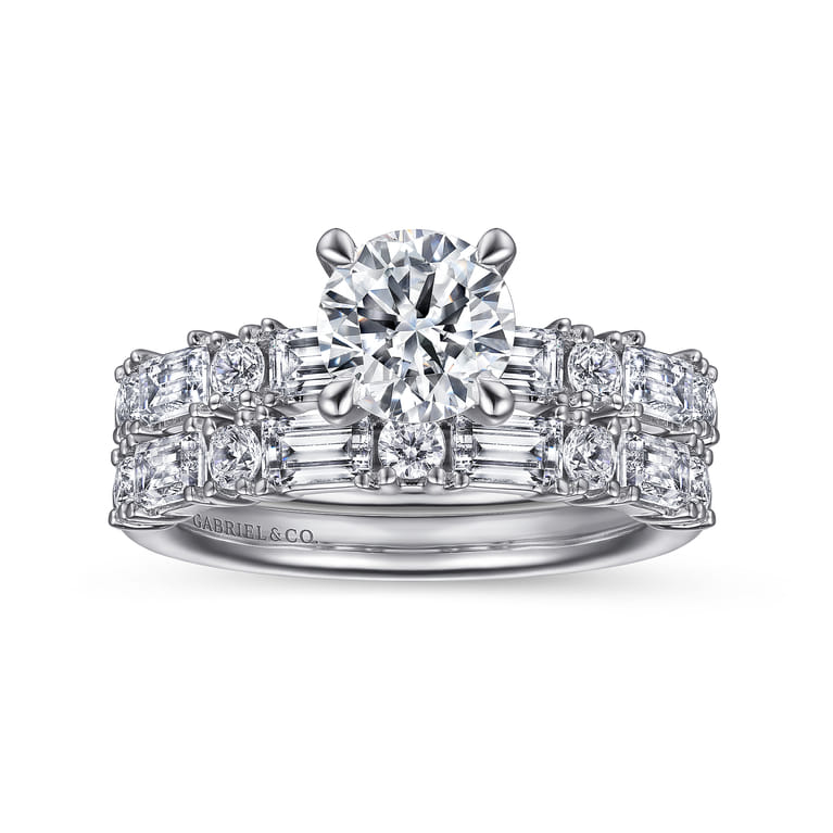 Leanna - 14K White Gold Baguette and Round Diamond Engagement Ring - 0.7 ct - Shot 4