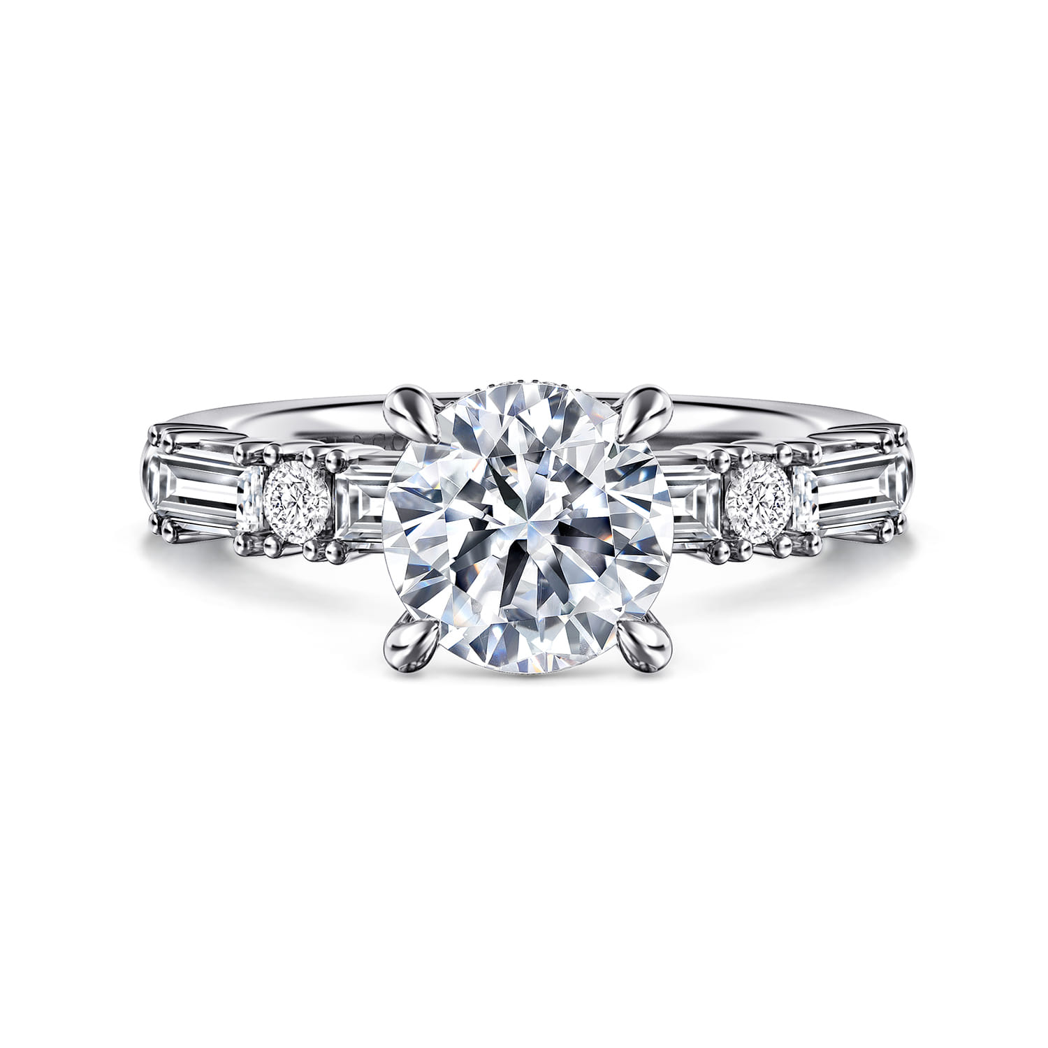 Leanna - 14K White Gold Baguette and Round Diamond Engagement Ring - 0.7 ct - Shot 1