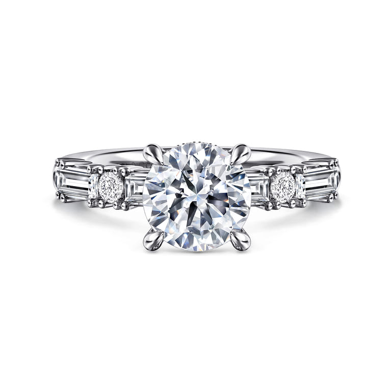 Leanna - 14K White Gold Baguette and Round Diamond Engagement Ring - 0.7 ct - Shot 1