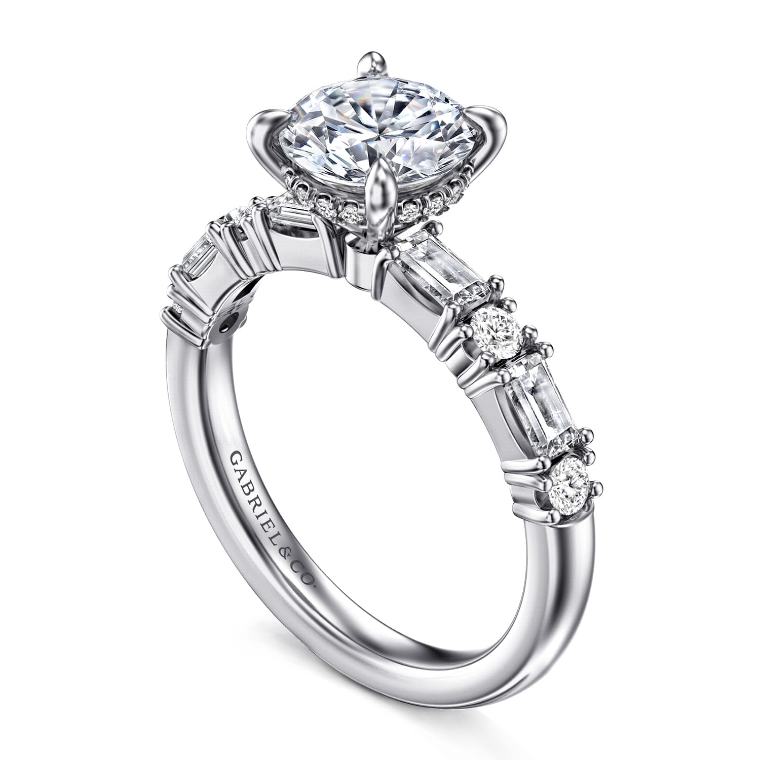 Leanna - 14K White Gold Baguette and Round Diamond Engagement Ring - 0.7 ct - Shot 3