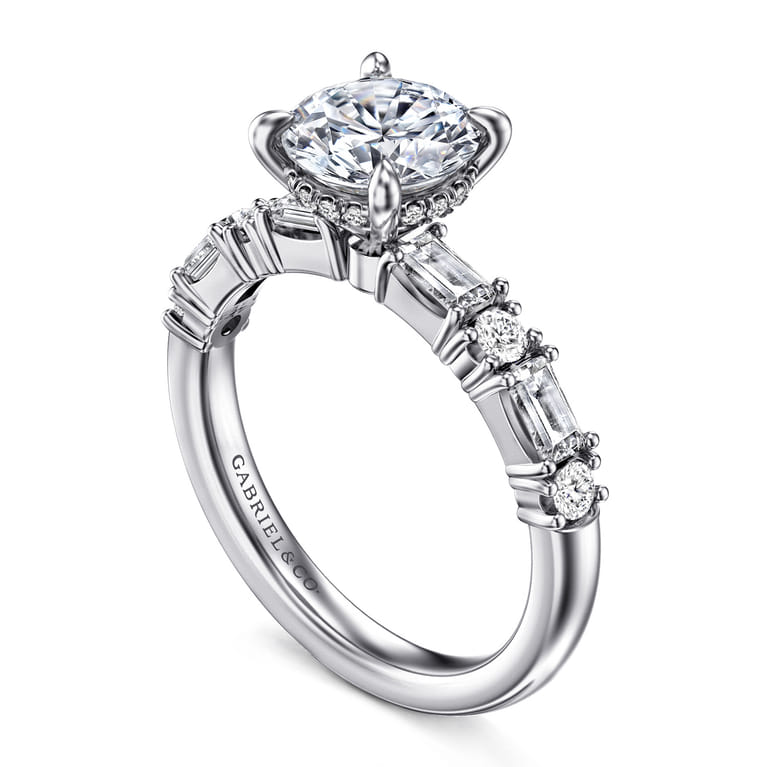 Leanna - 14K White Gold Baguette and Round Diamond Engagement Ring - 0.7 ct - Shot 3