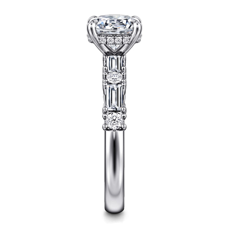 Leanna - 14K White Gold Baguette and Round Diamond Engagement Ring - 0.7 ct - Shot 4