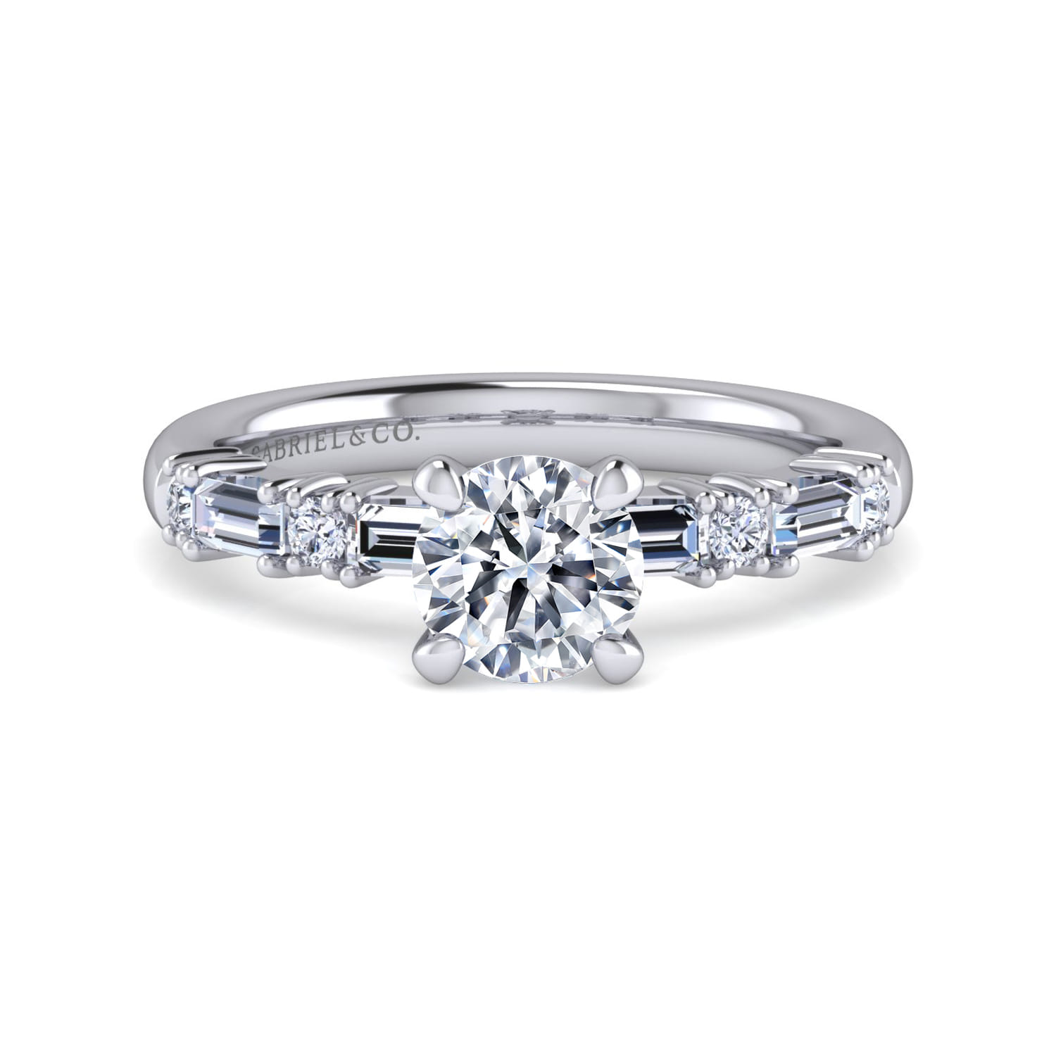 Leanna - 14K White Gold Baguette and Round Diamond Engagement Ring - 0.55 ct - Shot 1
