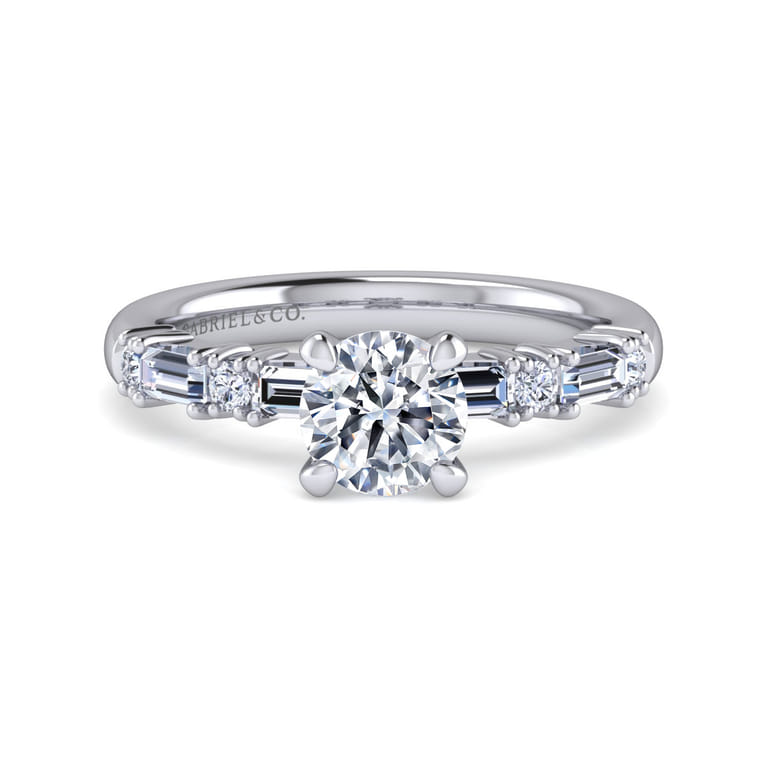 Leanna - 14K White Gold Baguette and Round Diamond Engagement Ring - 0.55 ct - Shot 1