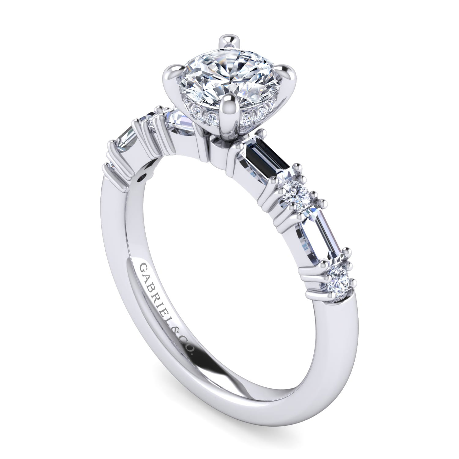 Leanna - 14K White Gold Baguette and Round Diamond Engagement Ring - 0.55 ct - Shot 3
