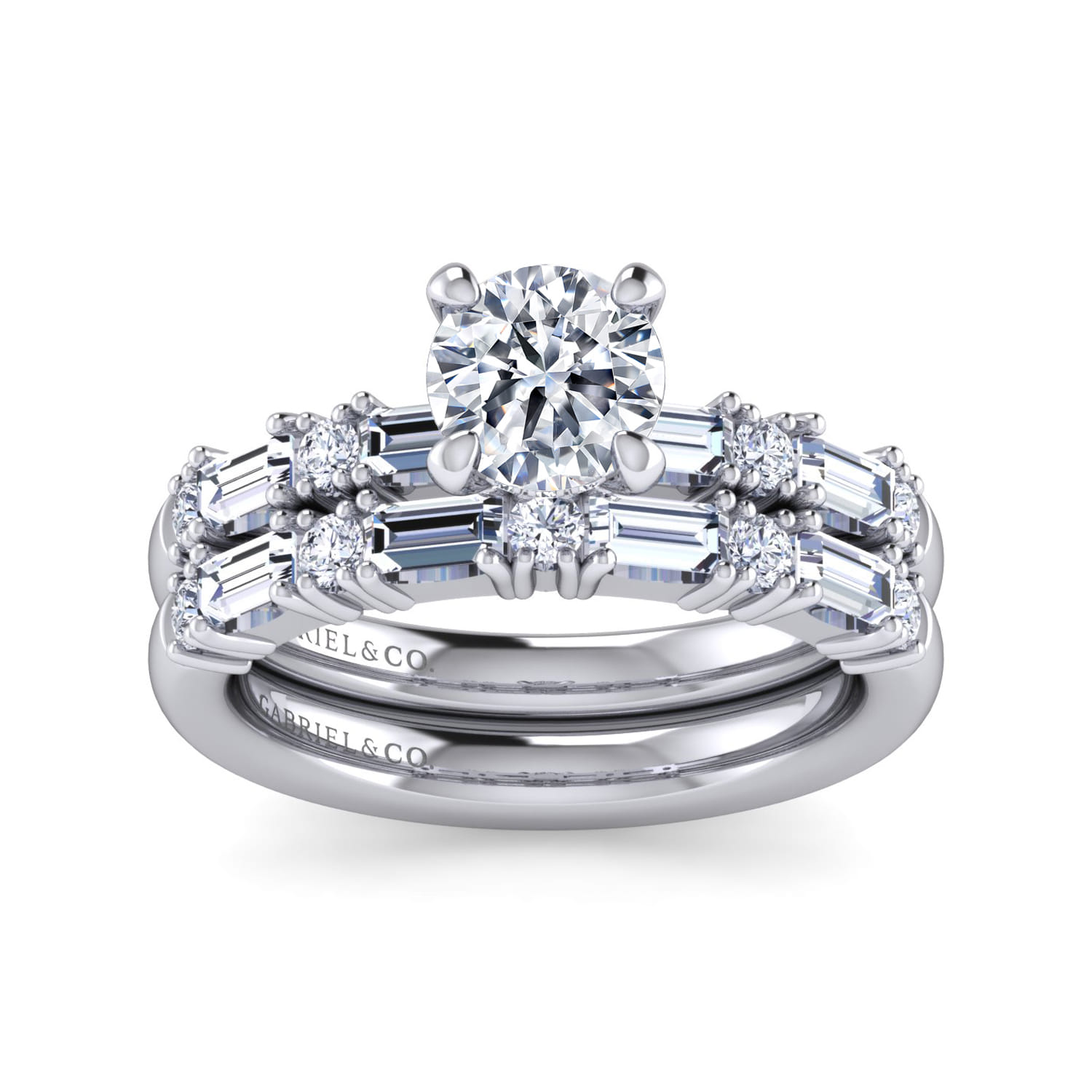 Leanna - 14K White Gold Baguette and Round Diamond Engagement Ring - 0.55 ct - Shot 4
